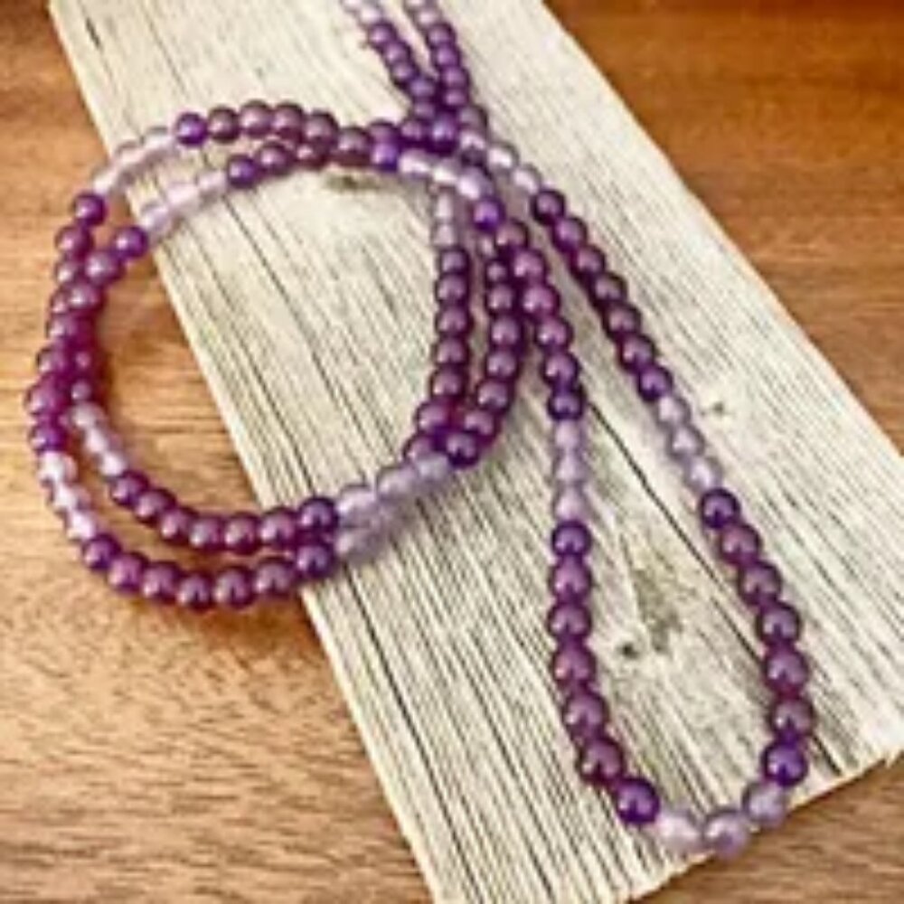 Amethyst Beaded Necklace with Hook Closure, Hand Strung